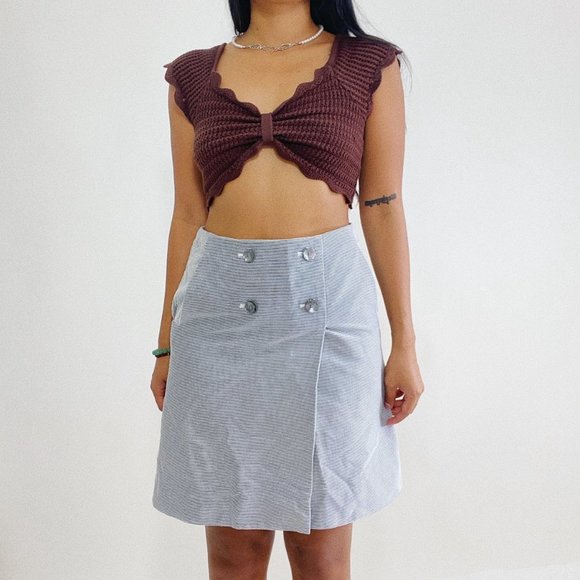 The Limited Striped Grey Button Skirt Size 2 - Picture 1 of 7